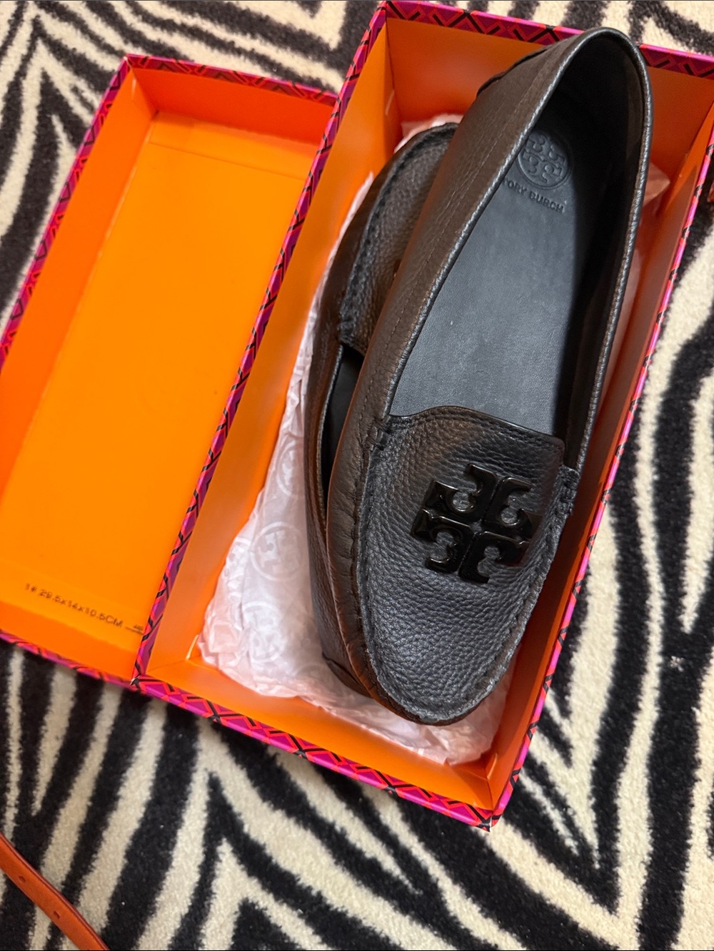 Tory Burch Black Pebbled Leather Logo Driving Loafers